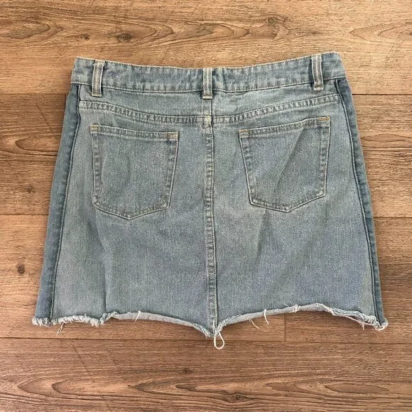 Thread & Supply Light Wash Denim Mini Skirt Raw Hem Blue - Picture 2 of 3